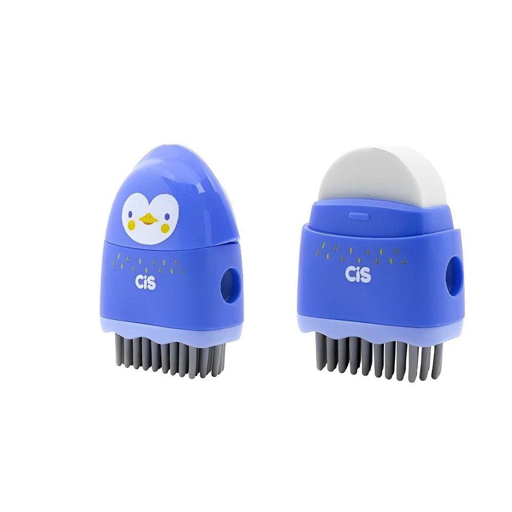 Apontador-Borracha-Vassourinha 3-em-1 Com Depósito Azul