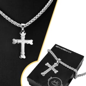 Caixa + Corrente Aço Inox Prata + Cordão Prata Aço Inox Estiloso Moda Masculina Casual