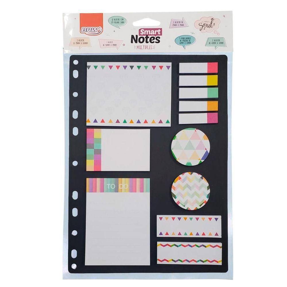 Bloco Adesivo Smart Notes Multiples Geométrico p/ Fichário 12 Blocos BRW
