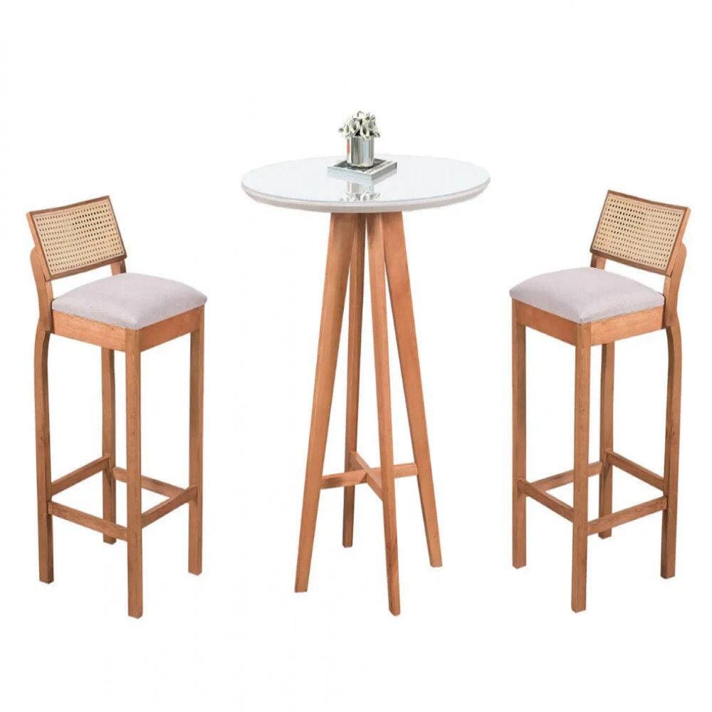 Conjunto Bistrô Mesa Jade Tampo Laqueado Com 2 Banquetas Helena Linho Facilita Decor
