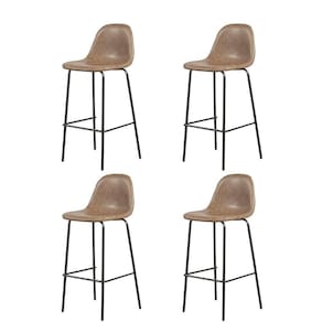 Kit 4 Banquetas Altas Tânia Rivattis Pu Marrom Vintage Base Aço Pintura Preta