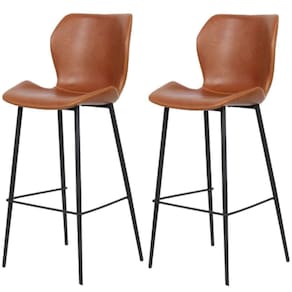 Kit 2 Banquetas Altas Itajaí Rivattis Madeira Revestida Em Poliuretano (Pu) Marrom Mogno Base Metal