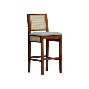 Banqueta Alta Bistrô Urban Lateral E Encosto Telinha Natural Assento Estofado - Amêndoa Corano Bege