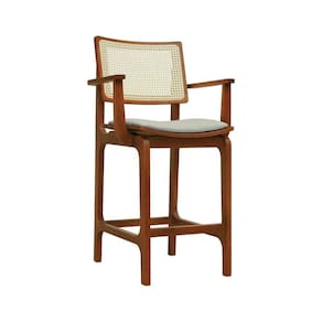 Banqueta Alta Bistrô Gus C- Braços - Amêndoa Estofado Linho Bege