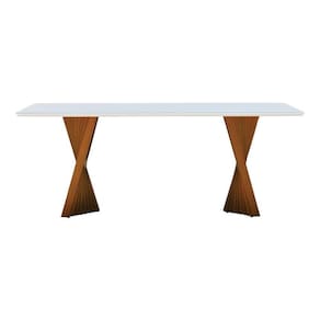 Mesa De Jantar Gus 200x100cm Tampo Mdf Laqueado Com Vidro - Amêndoa Off White