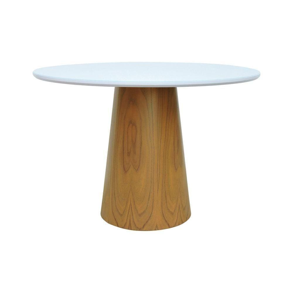 Mesa De Jantar Tampo Em Vidro Base Cone Laminado Cinamomo Natural Tampo 120 Branco-vidro Branco