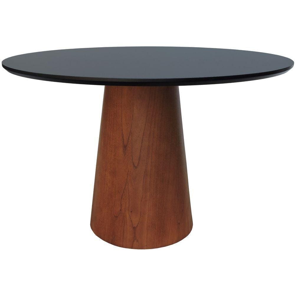 Mesa De Jantar Base Cone Laminado Cinamomo Amêndoa Tampo 120 Laqueado Preto