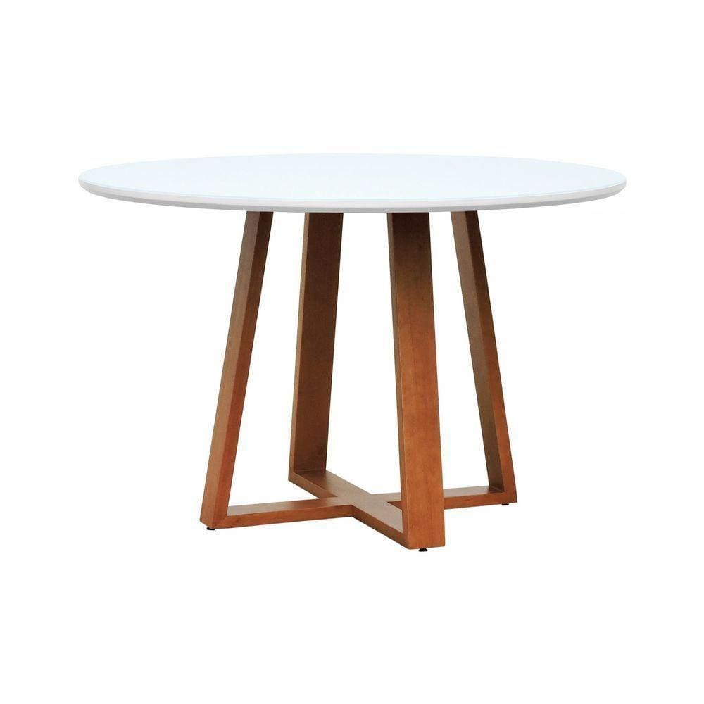 Mesa De Jantar Tampo Com Vidro Madri Madeira Maciça - Amêndoa Tampo 120 Branco-vidro Branco