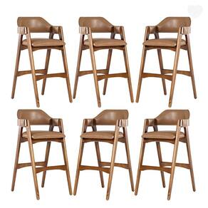 Kit 6 Banquetas com Braço Estofado Lua Madeira Imbuia Impermeável Caramelo L85