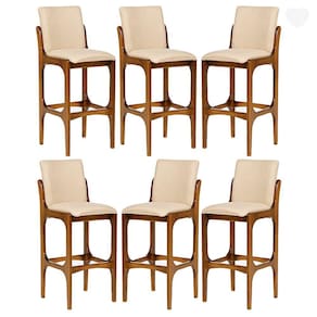 Kit 6 Banquetas para Área Gourmet Lisboa Madeira Imbuia Linho Bege M58