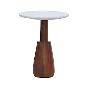 Mesa Lateral Torneada Tampo Redondo ø42 Amêndoa-branco