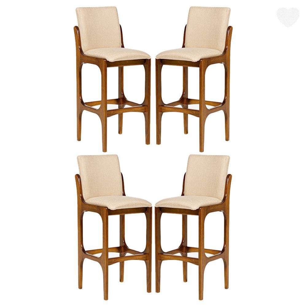 Kit 4 Banquetas Alta para Bancada Lisboa Madeira Imbuia Linho Bege M58