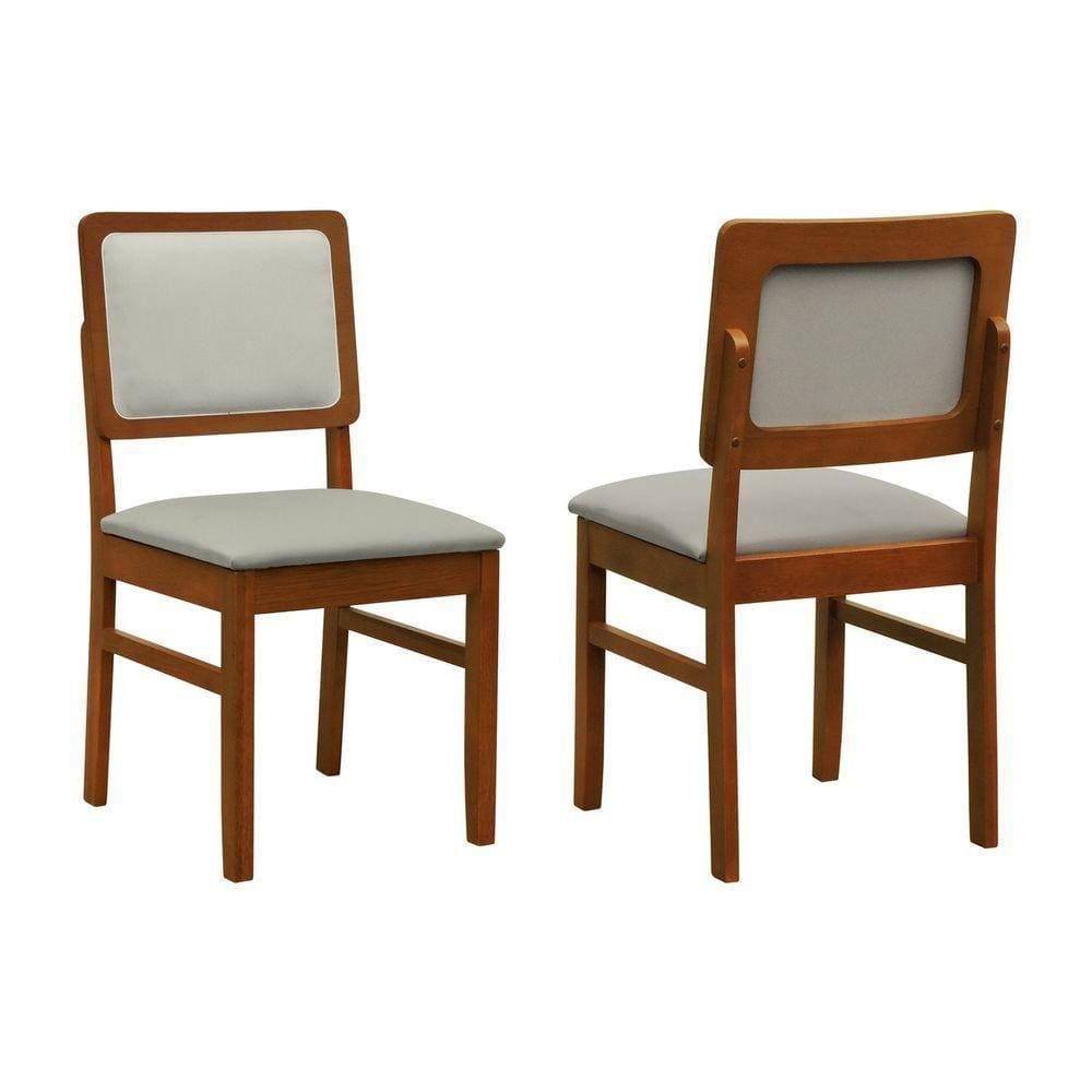 Kit 2 Cadeiras Puffer Madeira Maciça Assento E Encosto Estofado - Amêndoa Assento Estofado Linho Bege