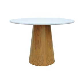 Mesa De Jantar Tampo Em Vidro Base Cone Laminado Cinamomo Natural Tampo ø150 Branco-vidro Branco
