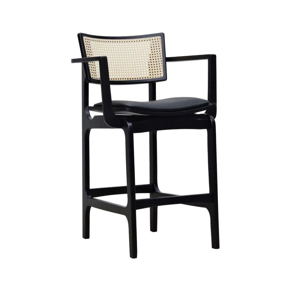 Banqueta Alta Bistrô Apollo Com Braços Encosto Telinha Natural E Assento Anatômico - Preto Estofado Corano Preto