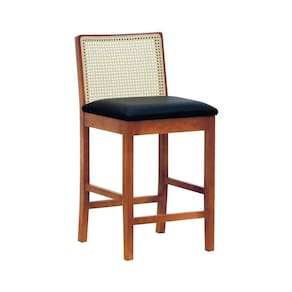 Banqueta Média Pérola Madeira Maciça Com Telinha C- 62cm Altura - Amêndoa Corano Preto