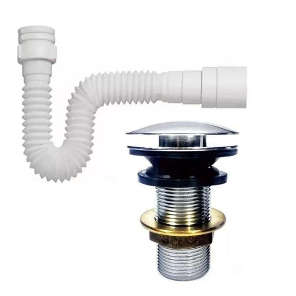 Kit Valvula Click Cromada 1 1/4 +Sifão Branco Construmarcas