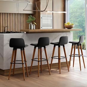 Banqueta Linea Para Area Gourmet Com Encosto Estofado em Linho Preta 4 Unidades