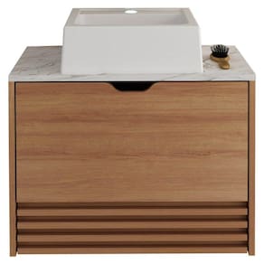 Gabinete Com Cuba Para Banheiro BN3630x13 Amendoa Marmore Branco Tecno Mobili