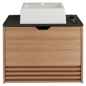 Gabinete Com Cuba Para Banheiro BN3630x13 Amendoa Marmore Lunar Tecno Mobili