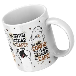 Caneca Xicara para Chá Personalizada de Porcelana Meme Flork Louco por Café