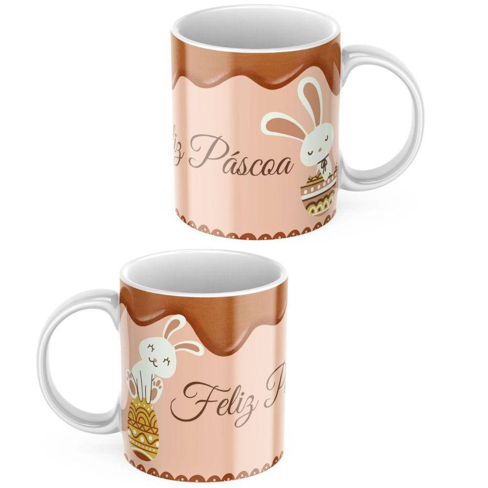 Caneca Xícara Porcelana para Presente Lembrancinha de Feliz Pascoa e Amigo Chocolate