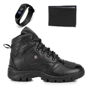 Bota Masculina Cross De Couro Preto Com Relogio e Carteira