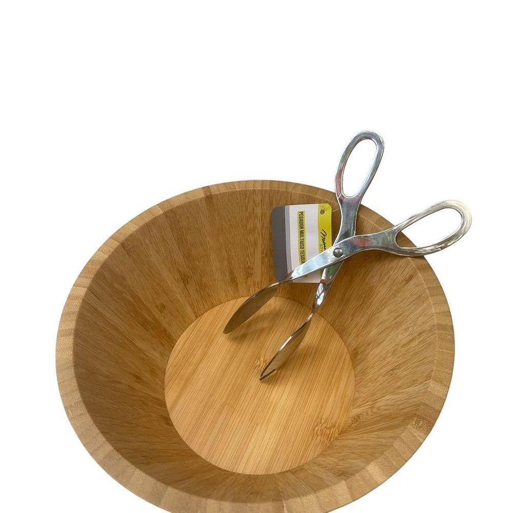 Saladeira De Bambu Com 24 Cm Com Pegador Tipo Americano