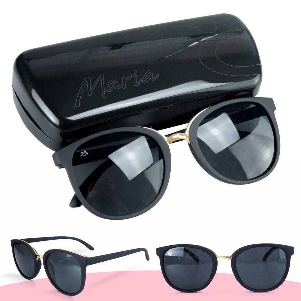 oculos sol feminino case + vintage emborrachado proteção uv maria moda preto casual