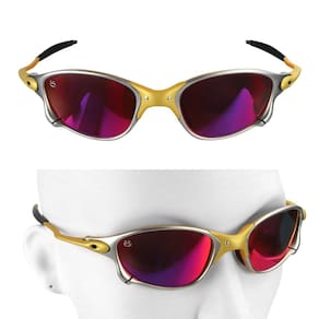 oculos sol proteção uv metal lupa masculino praia + case spaceman lente vermelha casual