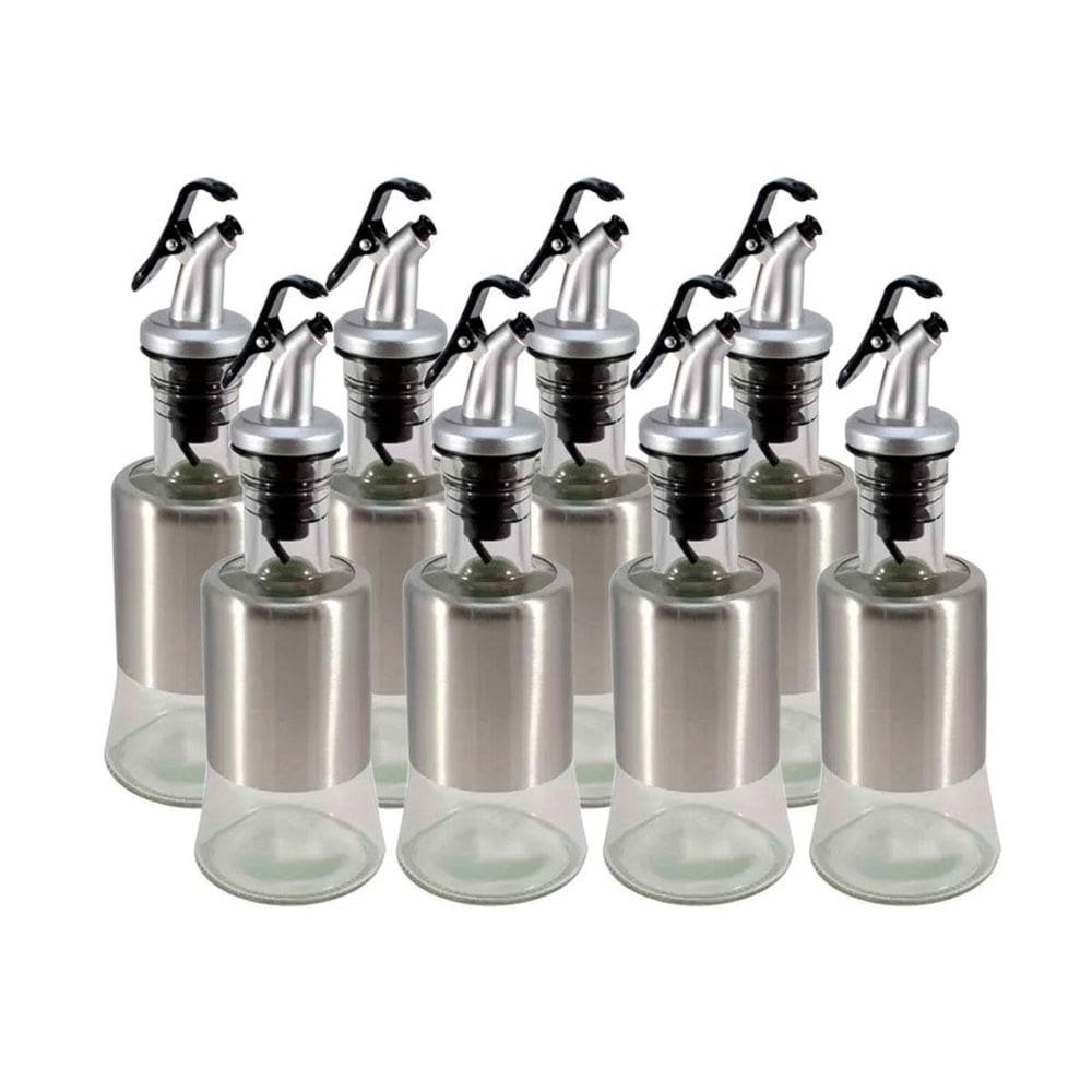 Kit 8 Azeiteiro Vinagreiro Recipiente Em Vidro E Inox Bico