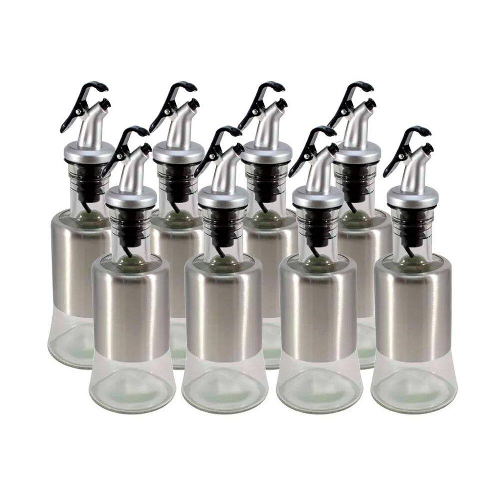 Kit 8 Azeiteiro Vinagreiro Recipiente Em Vidro E Inox Bico