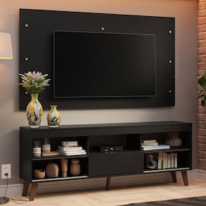 Rack Com Painel Para Tv Até 65 Polegadas Com Pés Preto Texas Madesa Preto