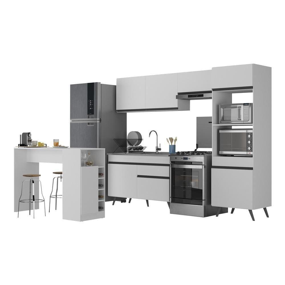 Armário De Cozinha Com Bancada-mesa Gourmet Veneza Multimóveis Mp2174 Branco-preto Branco-preto