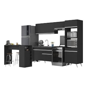 Armário De Cozinha Com Bancada-mesa Gourmet Veneza Multimóveis Mp2174 Preto-branco Preto-branco