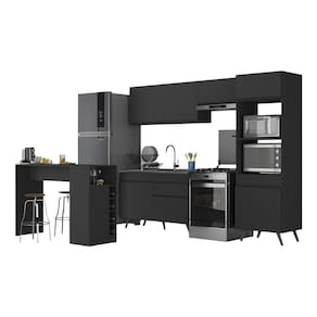 Armário De Cozinha Com Bancada-mesa Gourmet Veneza Multimóveis Mp2174 Preto Preto