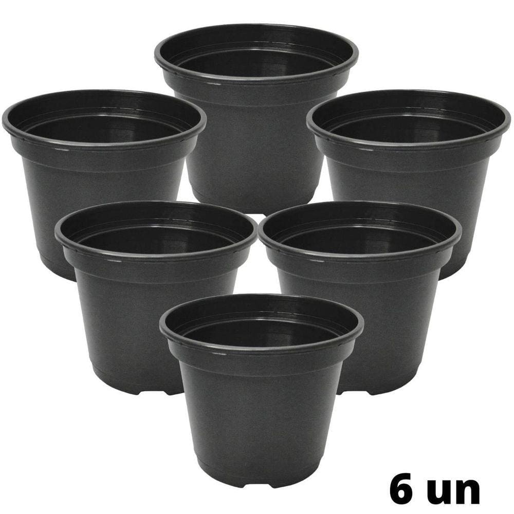 Kit C/6 Vaso Plantio P13 900 Ml Preto Injeplastec