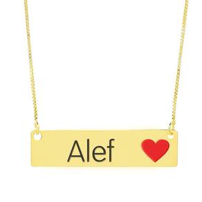 Colar Nome Personalizado Coração Resinado Alef Banhado Ouro 18K - 999001002