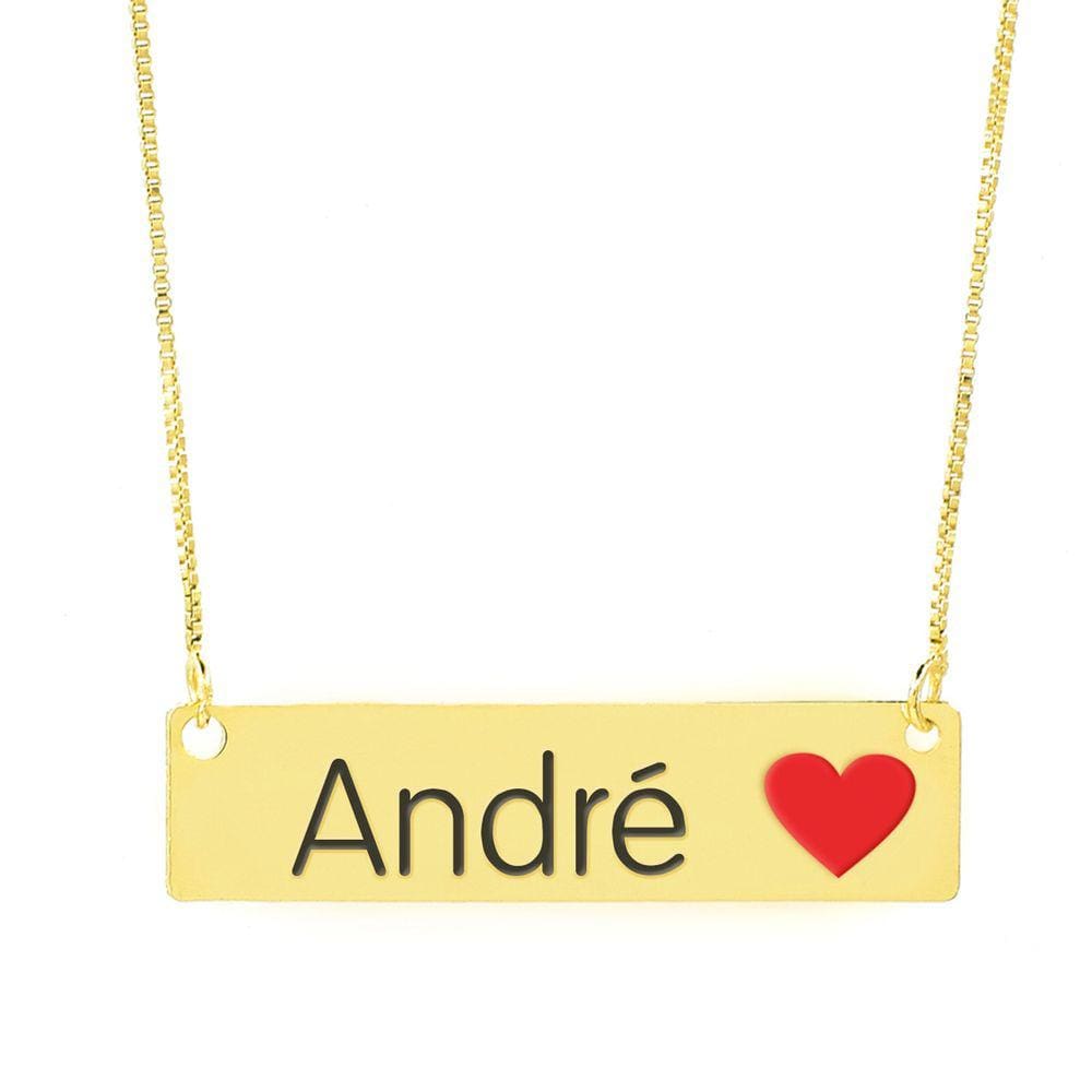Colar Nome Personalizado Coração Resinado André Banhado Ouro 18K - 999001005