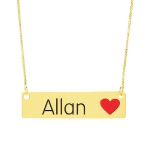 Colar Nome Personalizado Coração Resinado Allan Banhado Ouro 18K -999001004