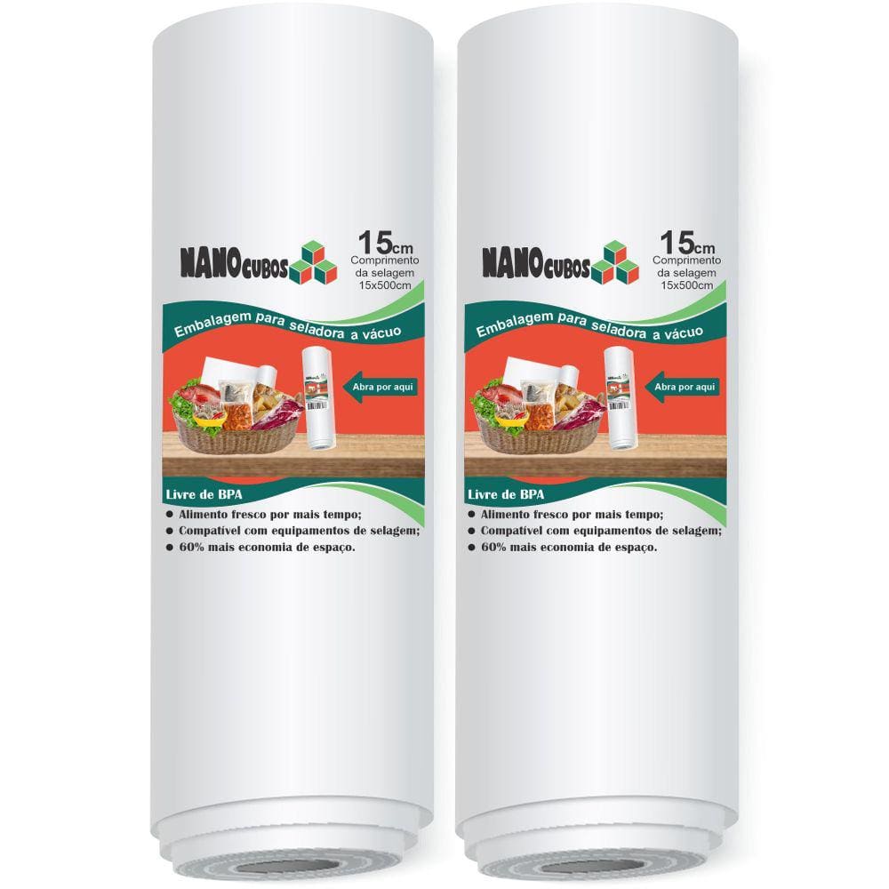 Kit 2 Rolos Nanocubos 15X500 Sacos Ranhura Seladora A Vácuo