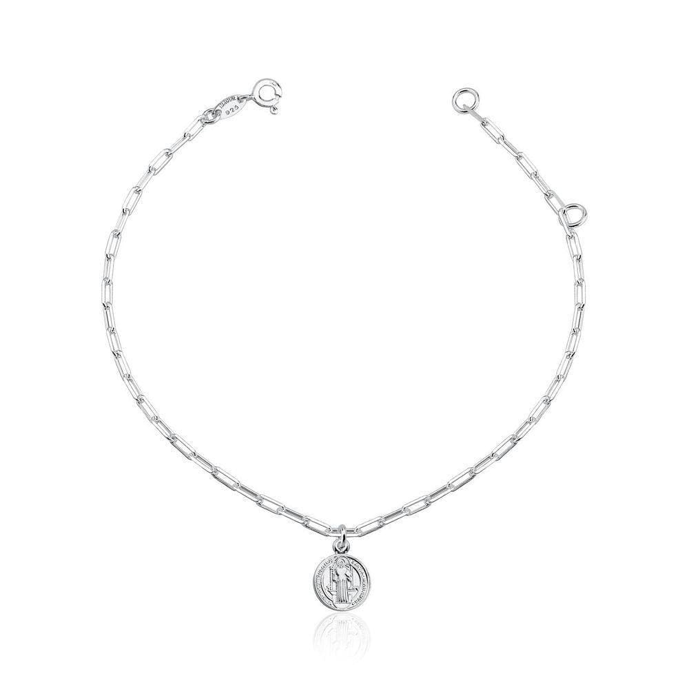Pulseira Medalha São Bento Prata 925 - 18cm