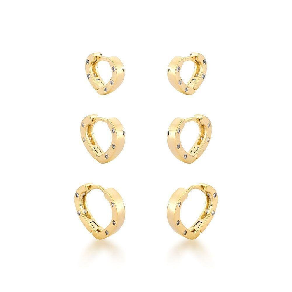 Trio Argolas Coração Click Banhadas A Ouro 18k