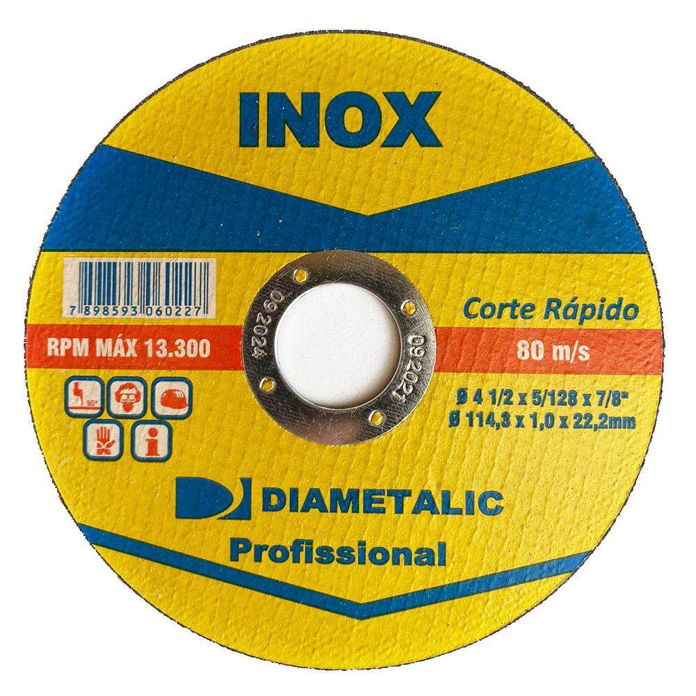 Disco de Corte Rápido Fino P/ Aço Inox 115x22mm Diametalic