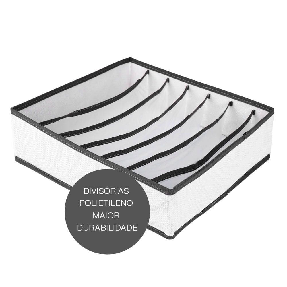 Organizador De Gaveta Calcinha Cueca Sutiã Meia Vizapi Un Classic 7 Divisórias 33x31 Cm Branco Cinza