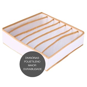 Organizador De Gaveta Calcinha Cueca Sutiã Meia   Vizapi Un Classic 7 Divisórias 33x31 Cm Branco Bege