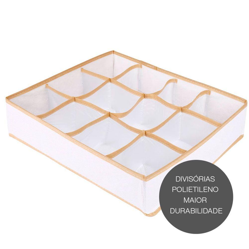 Organizador Para Roupas e Acessórios 12 Divisórias Vizapi Classic 35x43x9cm Branco Bege