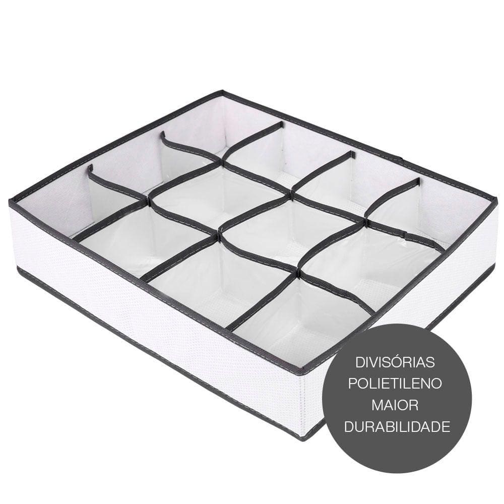 Organizador Para Roupas e Acessórios 12 Divisórias Vizapi Classic 35x43x9cm Branco Cinza