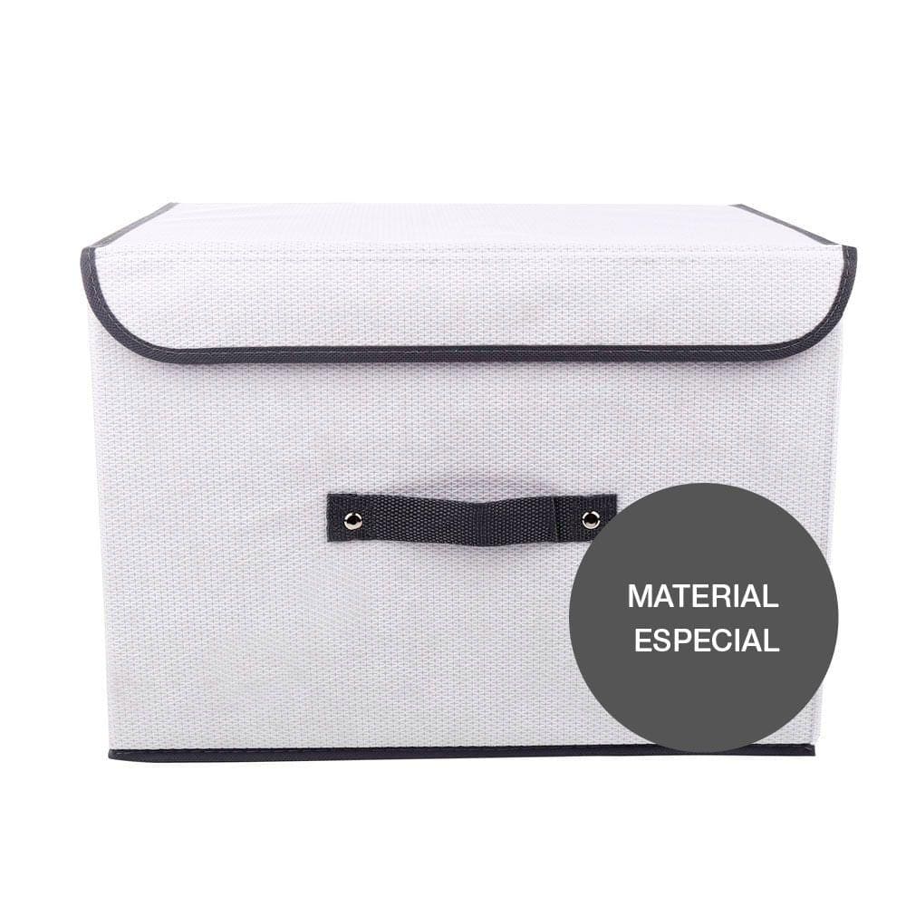 Caixa Organizadora Tecido C/ Tampa Vizapi Un Classic G 40x30x28 Cm Branco Cinza