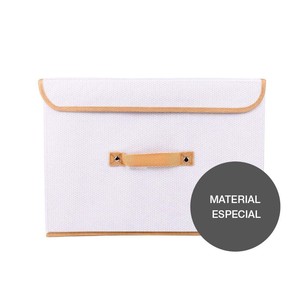 Caixa Organizadora Tecido C/ Tampa Vizapi Un Classic G 40x30x28Cm Branco Bege